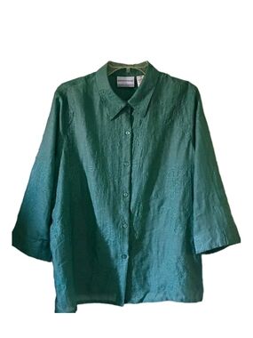 Alfred Dunner Teal Embroidered Button-Up Blouse
